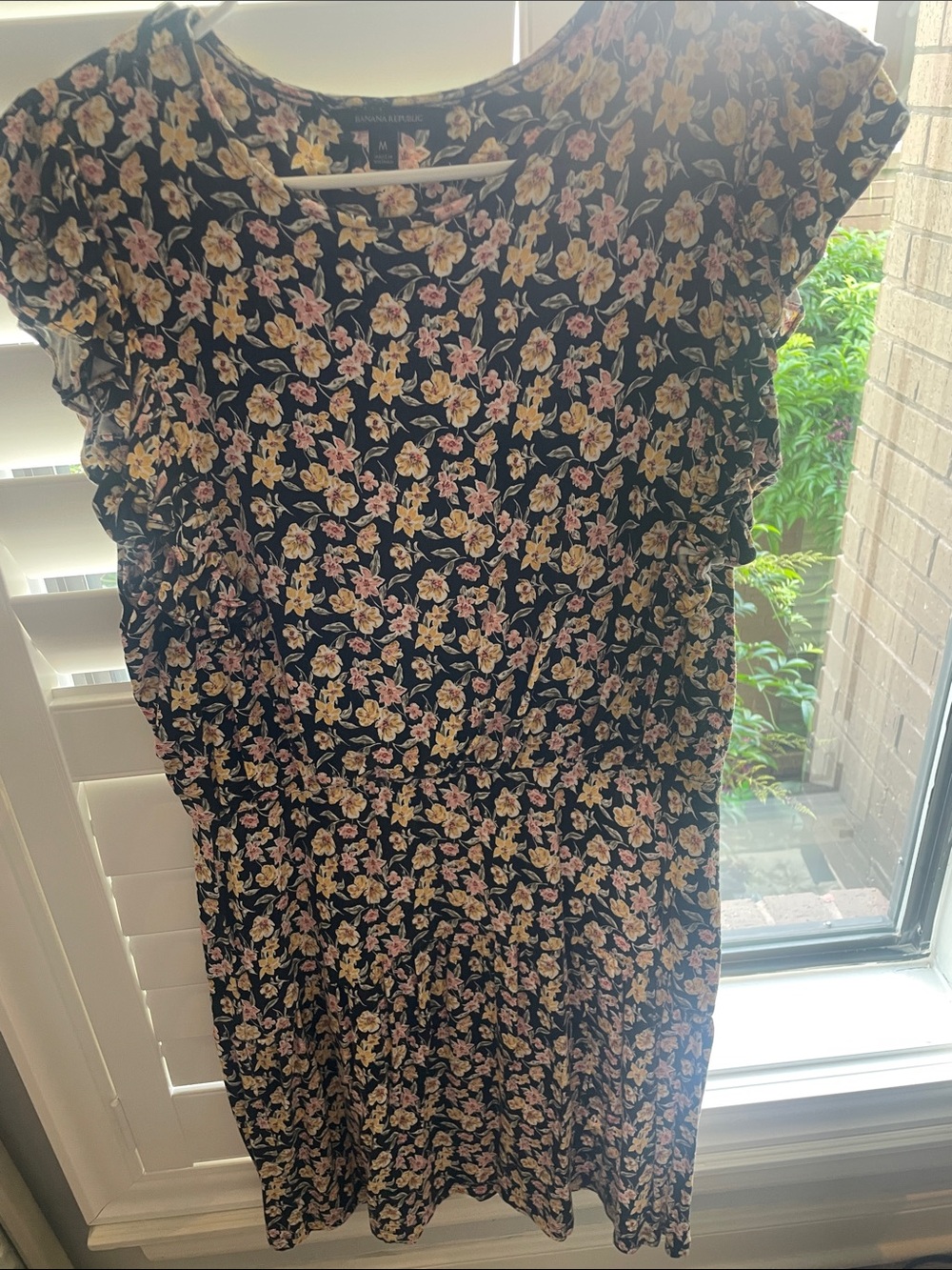 Banana Republic Black Floral Dress with Pink and Yellow Flowers